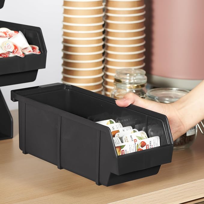 Black Self Serve Condiment Bin Stand Set, 2-Tier Stand with 8 Bins, 22.5" D x16 W x 9.5" H, Coffee Bar Beverage Station - Image 5