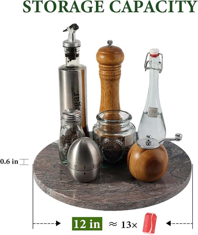 12'' Marble Lazy Susan Marble Turntable for Kitchen Dinning, Lazy Susans Organizer for Cabinet, Serving Rotation Spinning Tabletop Organizer Swiveling, Spice Rack Storage(Rosso Luana) - Image 3
