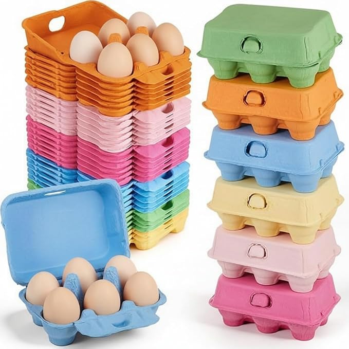 Rtteri 48 Pieces Colored Paper Pulp Egg Cartons 2 x 3 Colorful Style Vintage Blank Egg Cartons for Fresh Duck Quail Storage Kitchen Family Farmhouse by Rtteri