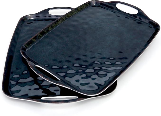 TP Melamine Serving Trays with Handles, 19" x 12", Set of 2, Retro Black | Large Rectangular Trays, Serving platters, Turkey and Party Serving, Lightweight, Break-resistant by TastePrime