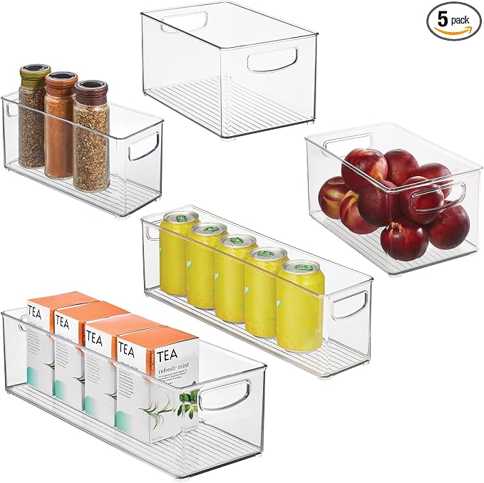 iDesign Stackable Pantry Bins with Handles, 4 Different Sizes, 5 Pack, Clear, Made in USA by iDesign