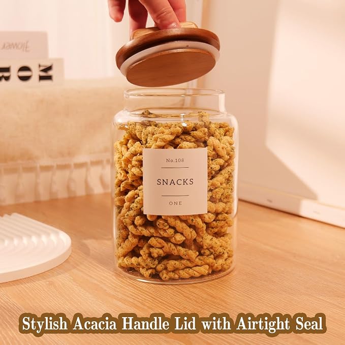 2 Pack Large Glass Flour and Sugar Containers with 132 Pantry Labels - 64 FL OZ Glass Canisters with Bamboo Airtight Lids - Farmhouse Glass Cookie Jars for Rice, Pasta, Cereal, Bath Salt - Image 7
