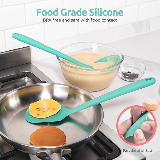 U-Taste Silicone Kitchen Cooking Utensil Set of 5, 13.6" Long, Aqua Sky | 600ºF Heat Resistant Food Grade Kitchen Tools&Gadgets, Extra Long Wide Spatula Turner Spoon Ladle for Serving Mixing Stirring - Image 4