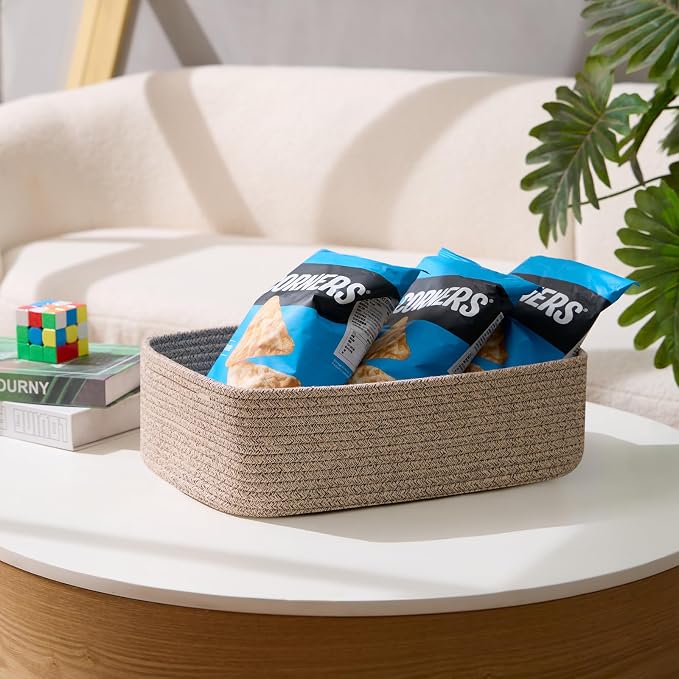MiniArk Large Shallow Organizing Baskets 15x11x5.1 Inches - Rope Woven Storage Bins for Bathroom, Shelves, Cube Closet, Mixed Brown 3 Packs - Image 5