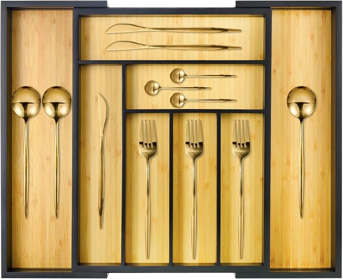 Bamboo Bag Organizer, Wrap dispenser, and Drawer Organizer Bundle for Kitchen Drawer (Black) - Image 2