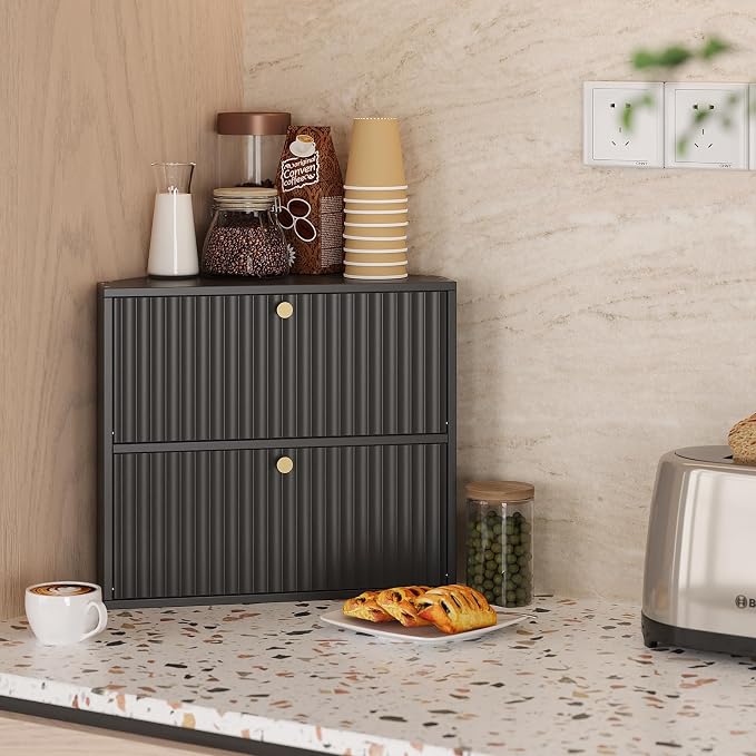 Trironsun Corner Bread Box for Kitchen Countertop Bamboo Two Layer Large Capacity Bread Storage Bin Vintage Storage for Homemade Bread (Black) - Image 3
