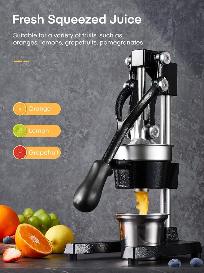 FOHERE Orange Juicer Squeezer, Cast Iron Lemon Squeezer, Commercial Citrus Juicer Hand Press for Orange, Lemon, Pomegranate, Grapefruit, Easy to Clean Citrus Squeezer with a Stainless Steel Cup - Image 2