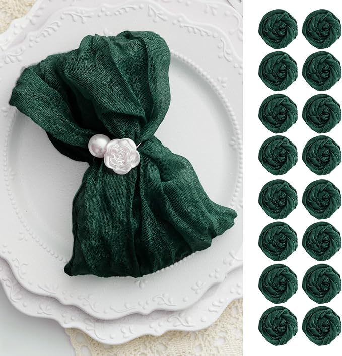 100 Pack Emerald Green Cheesecloth Napkins Washable 21x21 Inches Emerald Green Cloth Napkins for Wedding Set of 100 Dinner Table Napkins Bridal Baby Shower Rustic Boho Cotton Gauze Party Table Decor by FoliafeelHome