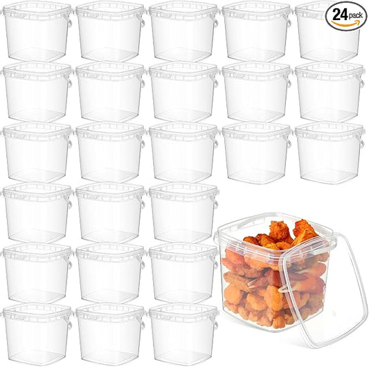 24 Pcs 169 oz Square Deli Containers with Lids and Handle Clear Plastic Food Containers Reusable Space Saver Restaurant Stackable Buckets for Meal Food Prep Kitchen Party Supplies by Domensi