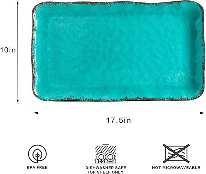 LEHAHA Vintage Melamine Serving Tray Set, Rectangular Large Serving Trays/Platters Set for Serving Food, BPA Free Food Serving Platters and Trays, Set of 2, 17.5"x 10", Teal - Image 6