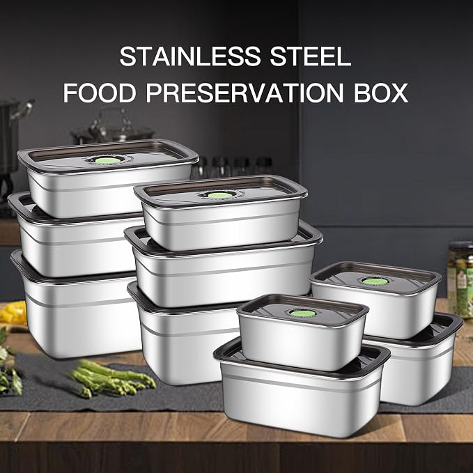 GIUOIDUO 10-Piece Stainless Steel Food Storage Container Set with Airtight Lids - Durable, Eco-Friendly Kitchen Organizers for Freshness & Convenience，Pantry, Dishwasher Safe (Various Sizes) - Image 3