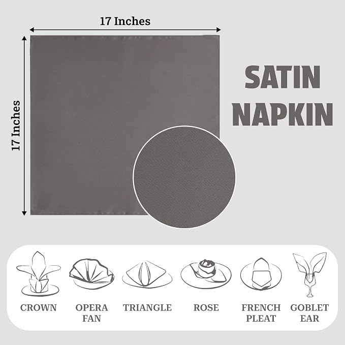 MDS® Pack of 50 Satin Napkins 12 x 12 Inch, Soft Silky Reusable Cloth Dinner Table Napkins for Wedding Décor, Reception, Birthday, Parties, Banquets, Catering, Restaurants & Hotel - Silver Gray - Image 4