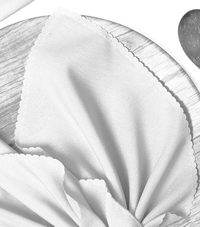 Pack of 100 Polyester Napkins 17 x 17 Inch Square with Scalloped Edge, Plain Washable Reusable Dining Table Cloth Napkin for Wedding Party Banquet Home Restaurant Bistro Decoration - White - Image 4