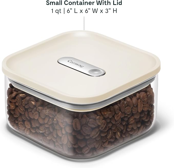 Caraway 1 qt Glass Airtight Food Storage Containers with Lids | Non-Toxic, Stackable, Space-Saving Airtight Containers for Pantry, Dry Goods, 2 Pack, Cream - Image 3