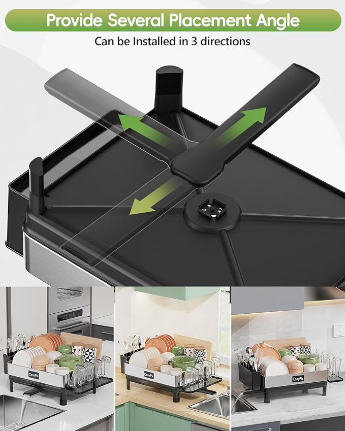 Dish Racks, Thicker Premium 304 Stainless Steel Dish Drying Rack for Kitchen Counter, Automatic Drainage Spout, Dish Drainer & Drainboard Set with Utensil Holder and Cup Holder, Black - Image 5