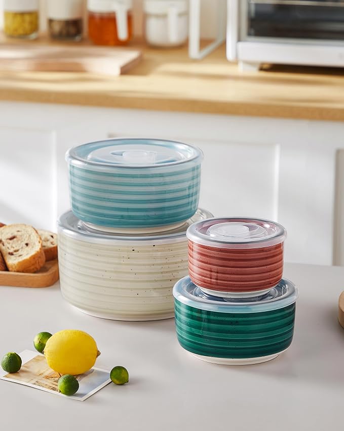 vancasso Ceramic Serving Bowls With Lids Set of 4, Airtight Nesting Bowls for Food Storage, Meal Prep, Leftovers, Microwave and Dishwasher Safe, 60/36/20/10 oz - Image 4