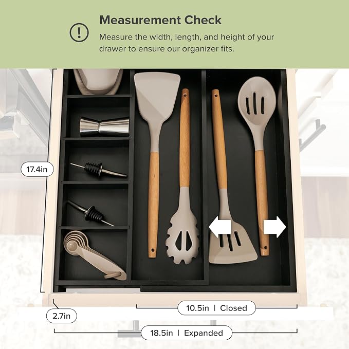 Utensil & Junk Drawer Organizer, 10.5-19 in, Black Bamboo | Food-safe contract grade, 100% sustainable wood, non-slip, adjustable - Image 4