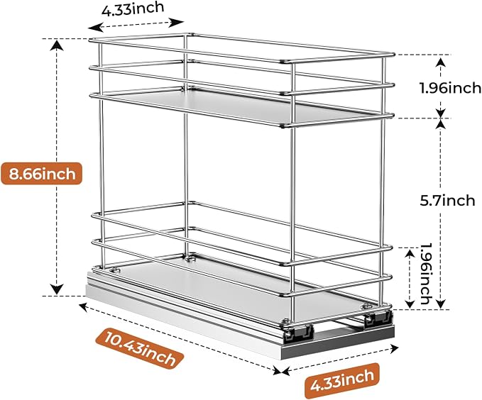 Mystozer Pull Out Spice Rack Organizer for Cabinet, Slide Out Spice Racks, Easy to Install, 4.33" Wx10.43 Dx8.66 H, 1 Drawer 2 Tiers(Silver) - Image 3
