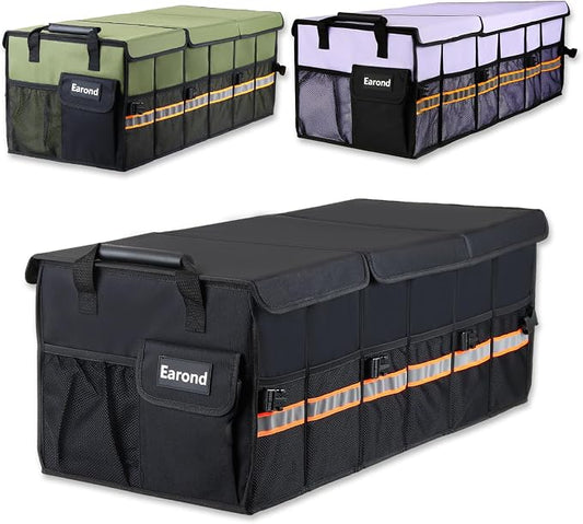 Car Trunk Organizer with Lid,Collapsible Car Storage Organizer with Multi Compartments and Securing Straps for SUV,Sedan,Jeep-Black by EarondLabProducts