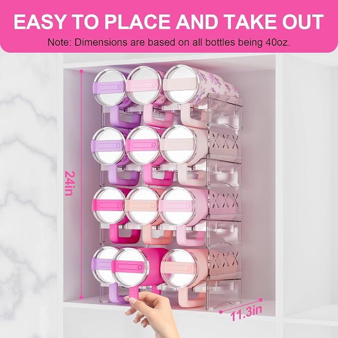 JYPS Water Bottle Tumbler Organizer, Stackable Stanley 40oz with Handle Cup Organizer, Large Tumbler Holder Stanley Cup Accessories for Pantry Kitchen Organizers & Storage(12) - Image 2