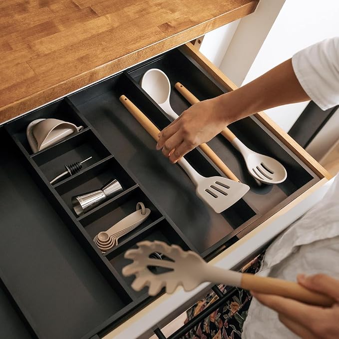 Utensil & Junk Drawer Organizer, 19-33 in, Black Bamboo | Food-safe contract grade, 100% sustainable wood, non-slip, adjustable - Image 7