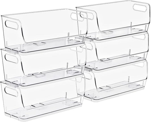 Sorbus Stackable Storage Bins Open Front, Clear Stackable Storage Bins, Pantry Bins for Storage and Organization, Acrylic Stackable Bins for Kitchen, Clear Pantry Organizer Bins (Small Narrow 6 Pack) by Sorbus
