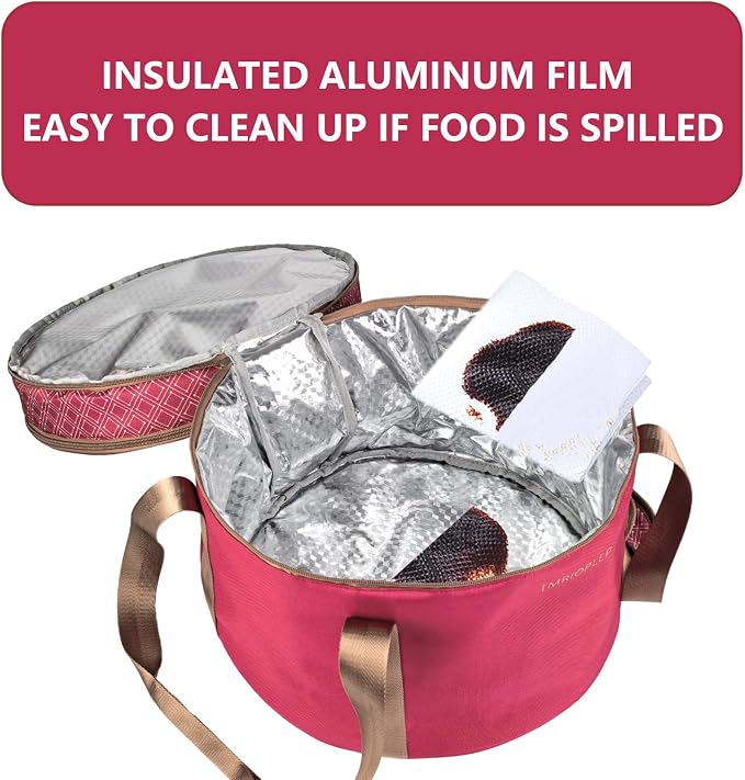 2 Pack Pie Carrier with Lids and Handles, Loadable Cupcake or Pizza Storage Containers, Includes Insulated Bags and Insulated Non-Slip Pads, Perfect for Transportation (Red) - Image 9