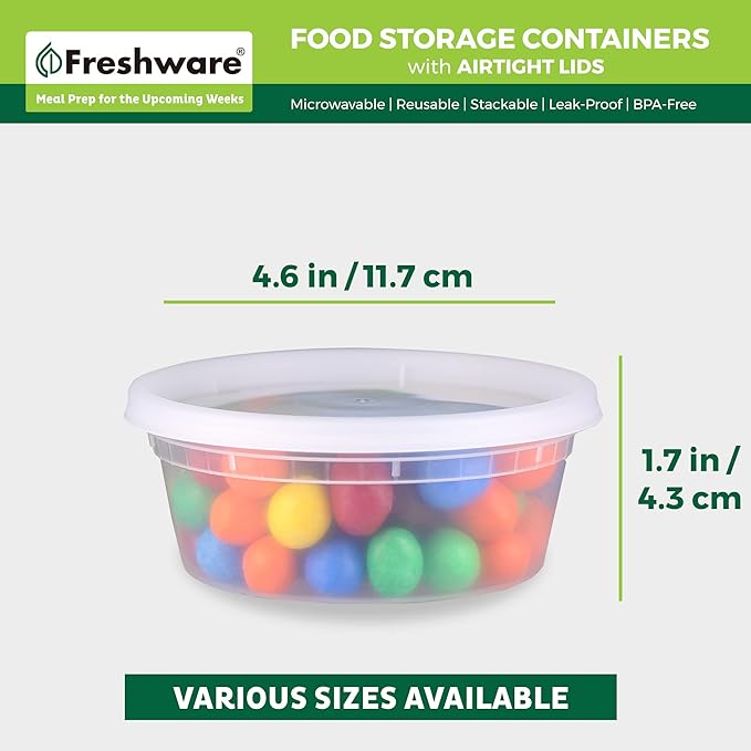 Freshware Food Storage Containers [240 Set] 8 oz Plastic Deli Containers with Lids, Slime, Soup, Meal Prep Containers, BPA Free, Stackable, Leakproof, Microwave, Dishwasher and Freezer Safe - Image 3