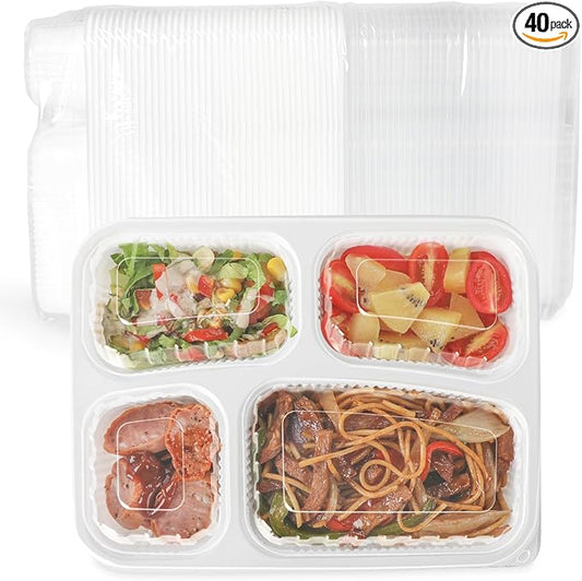 YANGRUI Meal Prep Containers 40 Pack 34 oz - Shrink-Wrapped No Pre-Wash | BPA Free Shatterproof PP | 4 Compartment Leak-Resistant Bento Box | Microwave Safe To-Go Food Storage for Leftovers & Parties by YANGRUI