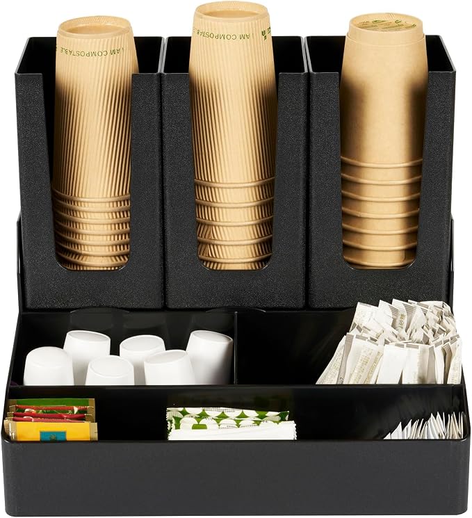 Restaurantware Restpresso Coffee Bar Organizer, 1 Count Durable 6 Compartments, Compact Size, Black Plastic Tabletop Coffee Supplies Organizer For Homes, Office Spaces, Breakrooms, and Lounges - Image 9