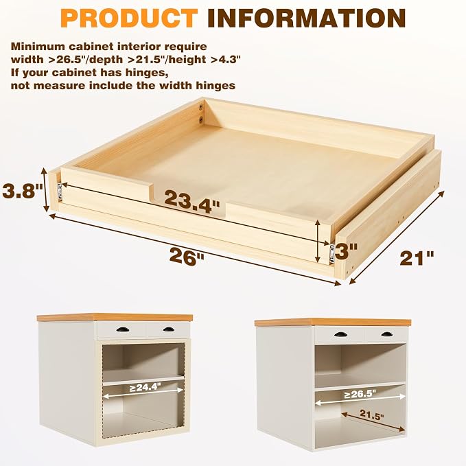 Pullout Cabinet Organizer, 26''W×21''D×3''H Slide Out Shelves for Kitchen Cabinets, Pull out Drawers for Kitchen Cabinets, Pantry, Bathroom, & Storage Organization - Image 2