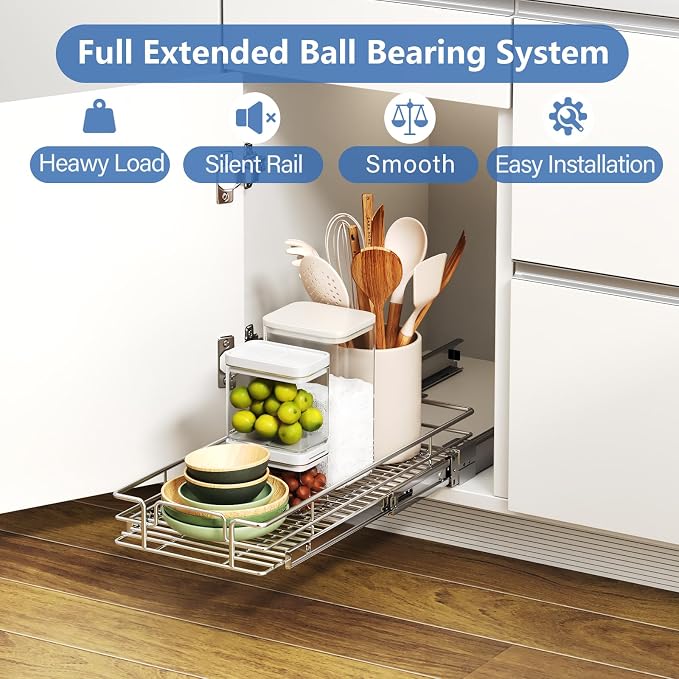 ROOMTEC Pull Out Cabinet Organizer, Pull Out Shelves 5½" W x 21½" D, Heavy Duty Cabinet Drawers Slide Out Kitchen Organizers Storage Shelf - Image 2