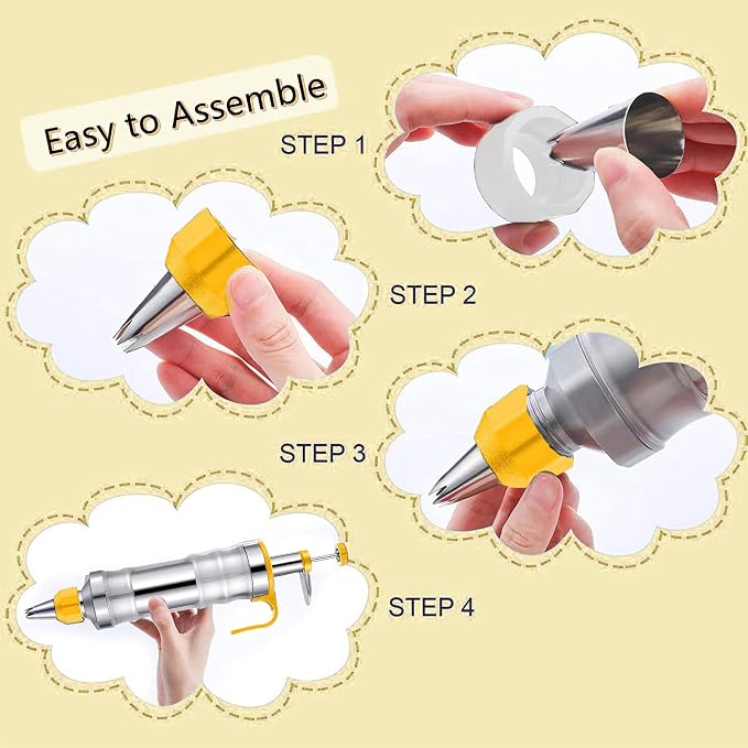 Icing Sets for Cake Decorating, Stainless Steel Icing Piping Kit Cake Decorating Tools, Piping Icing Syringe Set for Cupcake, Dessert Syringe Nozzles, DIY Frosting Baking Tools with 6 Pcs Nozzles | Reusable Piping Bags and Nozzles Set, Icing Piping Kit... - Image 5