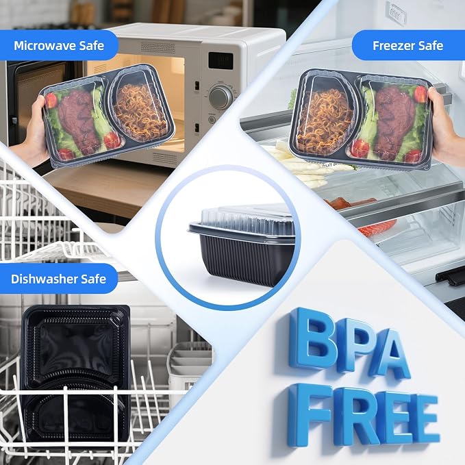 YANGRUI Meal Prep Containers 40 Pack 41 oz - Shrink-Wrapped No Pre-Wash | 2 Compartment Leak-Resistant Bento Box | BPA Free Shatterproof PP | Microwave Safe To-Go Food Storage for Leftovers & Parties - Image 5
