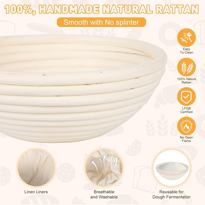 20Pack Banneton Bread Proofing Basket,Round Banneton Basket With Liner Round Proofing Basket Bulk Sourdough Proofing Basket Making Bread For Professional & Home Sourdough Bread Baking - Image 3