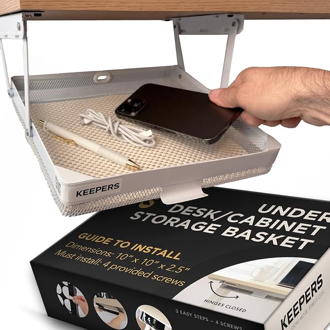 KEEPERS Anything Keeper — Compact 11x10in Under-Cabinet Slide-Out Drawer, Hidden Steel Organizer for K-Cups & Desk Items, RV & Small Kitchen — White by CoffeeKeepers