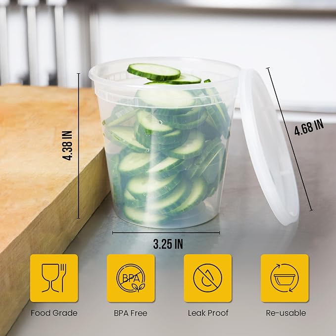 OCS Parts 48-Pack Round Plastic Deli Containers with Lids | Stackable, Microwavable, Freezer and Dishwasher Safe BPA Free Food Prep and Storage Containers (24 Ounce) - Image 2