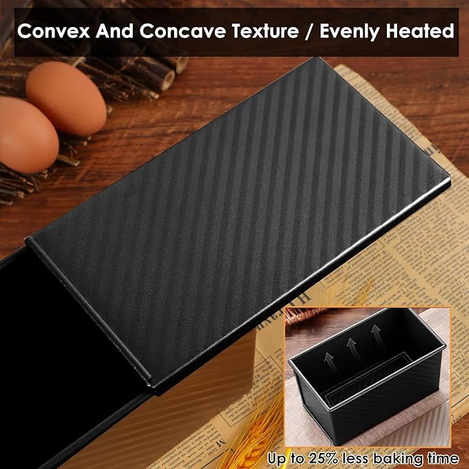 2pack 1LB Black Pullman Loaf Pan with Lid, Non-Stick Sandwich Bread Loaf Pan, Easy Release Bread Pan with Lid for Homemade Bread - Image 6