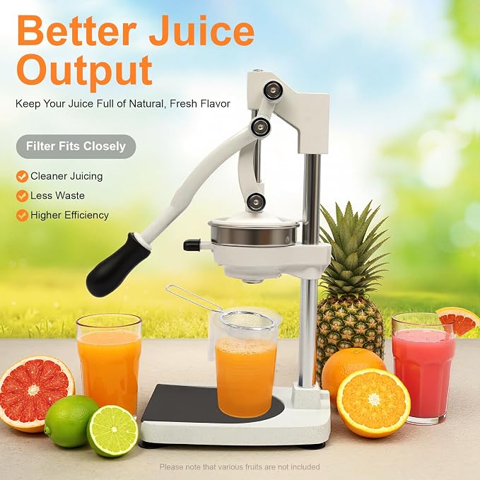 Manual Juicer, Stainless Steel Orange Juicer Squeezer, Hand Press Juicer Machine for Citrus Orange Lemon Fruit, Countertop Juicer Press with Cup Brusher, Easy to Clean - Image 3