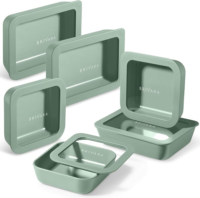 12-Piece Glass Meal Prep Containers Set with Lids (6 Containers + 6 Lids) | Microwave-Safe Airtight Seal, Oven-Safe Ceramic-Coated Glass | Zero Plastic, No PFAS/PFOA/BPA [Willow] by BrivaraHome