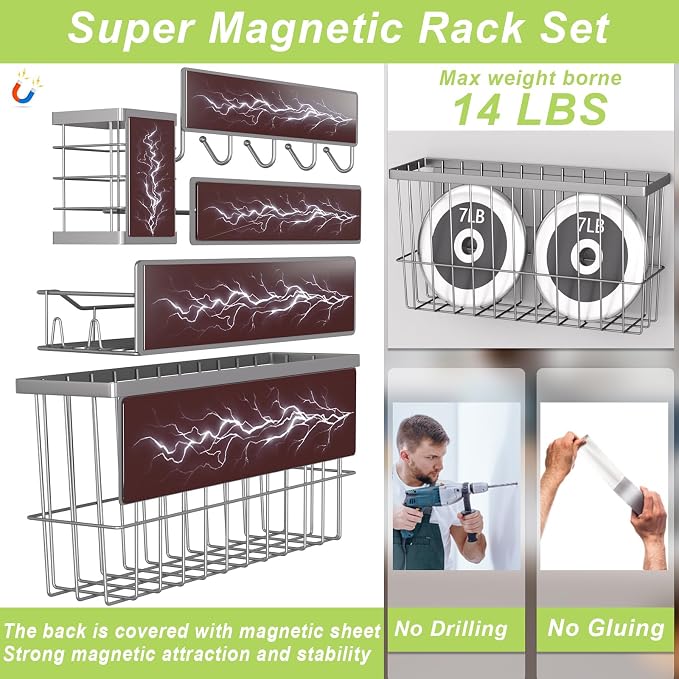 Magnetic Spice Rack for Refrigerator, 7 Pack Magnetic Fridge Shelf for Kitchen Organization Storage, Moveable Spice Organizer W/Paper Towel Holder, Utensil Caddy, Cutting Board Rack (Grey) - Image 3