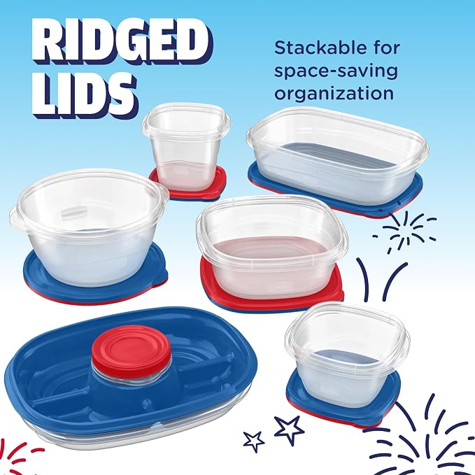Rubbermaid TakeAlongs Special-Edition Americana 24-Piece Set of Food Storage Containers with Lids, Including Party Platter and Twist & Seal Container, QuikClik Seal, BPA-Free - Image 5