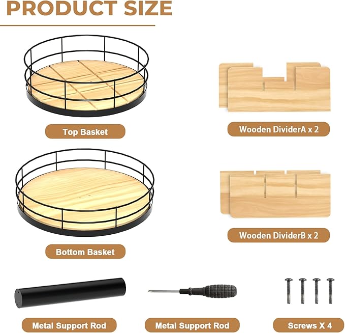 Snack Organizer - Versatile Snack Storage 2 Tier Lazy Susan with Convenient Grab-and-Go Design, Wood and Metal Snack Holder for Home, Office, Breakroom, 12.13" L x 12.13" W x 12.56" H - Image 4