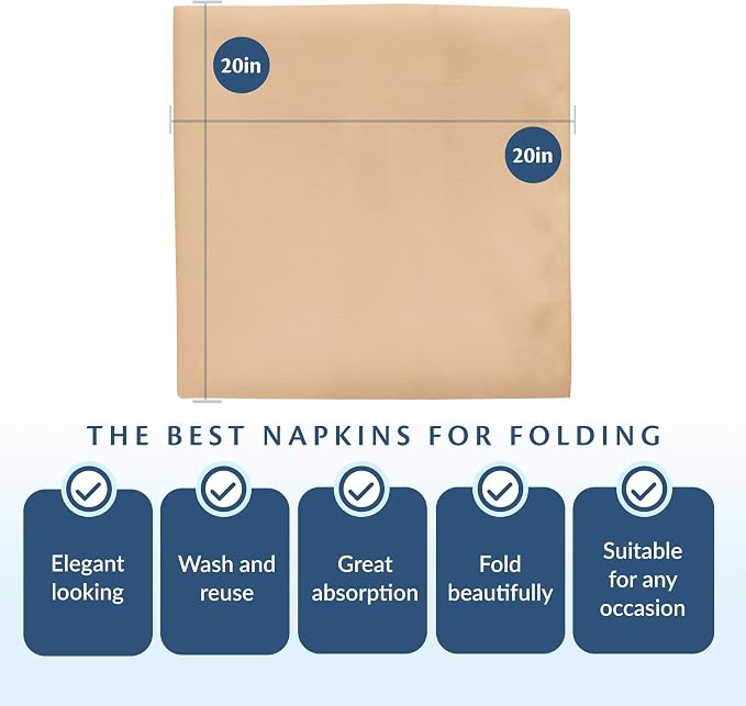 Cloth Napkins Beige 20" X 20" Bulk Sets, Restaurant Quality | Elegant Clean-lined Hemmed Edges, Square, For Weddings, Hotels, Restaurants, And Classy Home Dinners - Image 6