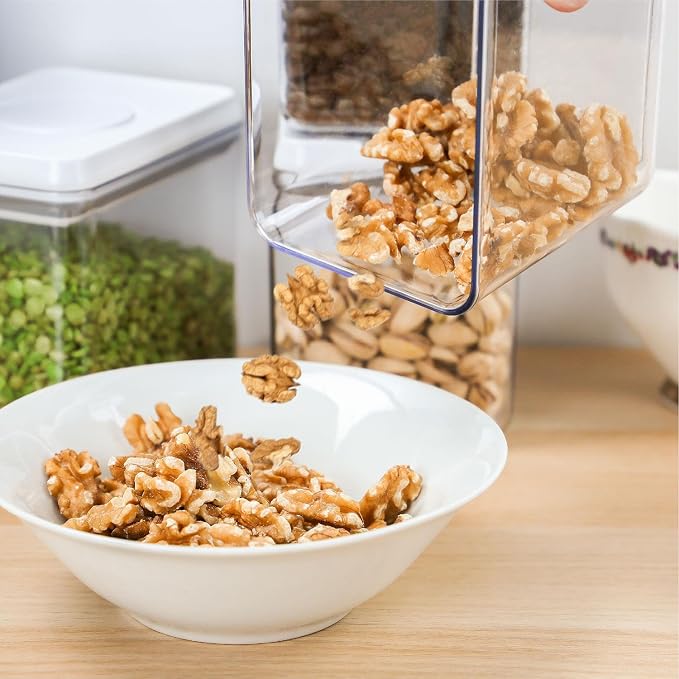 Set of 4 Airtight 1L Food Storage Containers, Stackable BPA-Free Kitchen Pantry Organiser with Pop-Up Lid, Clear Plastic Bins for Dry Food, Cereal, Snacks, and Baking Supplies - Image 6