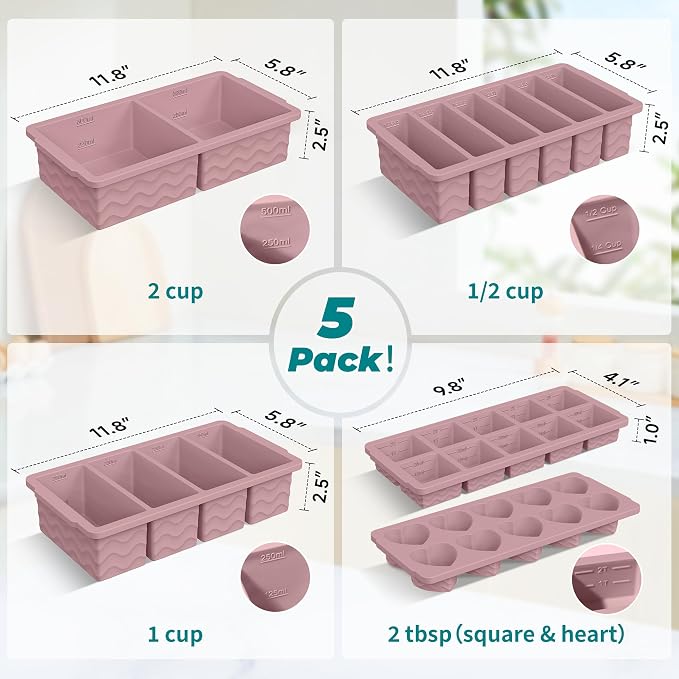 Silicone Freezer Molds for Food, 5-Pack with Steel Rim for Meal Prep | 100% Food-Grade Silicone, BPA-Free, Oven and Dishwasher Safe. Perfect for Freezing Lasagna, Casseroles, Soups & Sauces - Image 2