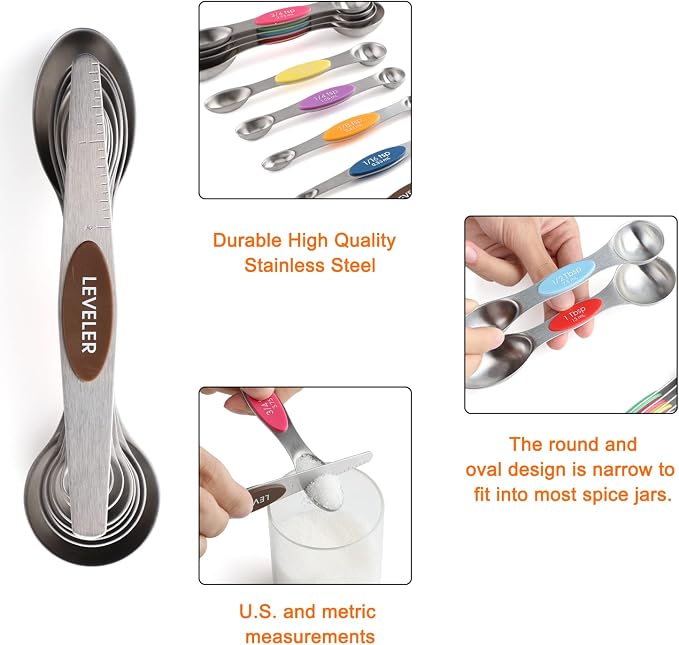 Magnetic Measuring Cups and Magnetic Measuring Spoons Set Stainless Steel | Including 7 Stackable Measuring Cup 8 Dual Sided Measuring Spoon with Leveler for Measuring Dry Liquid Ingredient - Image 3