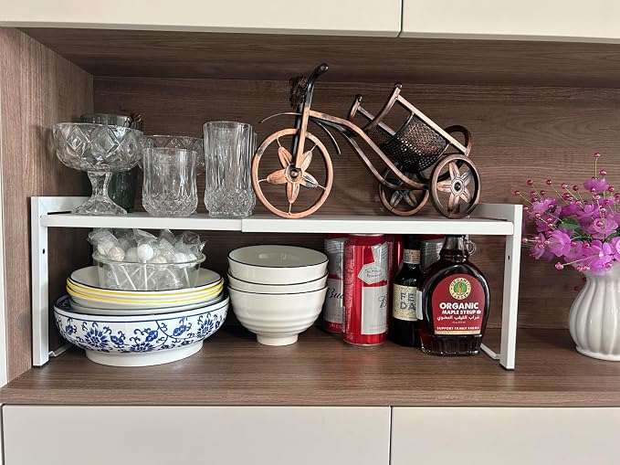 Expandable Cabinet Shelf Organizer 16-26" L Stackable Kitchen Counter Shelf Rack Stand Sink Riser Countertop Storage White (Normal 7.9”D) - Image 6