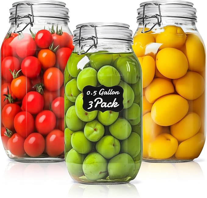 ComSaf Large Glass Jars with Airtight Lids 71 oz 3 Pack Pantry Organization | Flour sugar rice, Pickling jar, Fermenting Pantry Canisters, Sourdough starter, Large capacity, Dry goods, Sourdough pickling by ComSaf