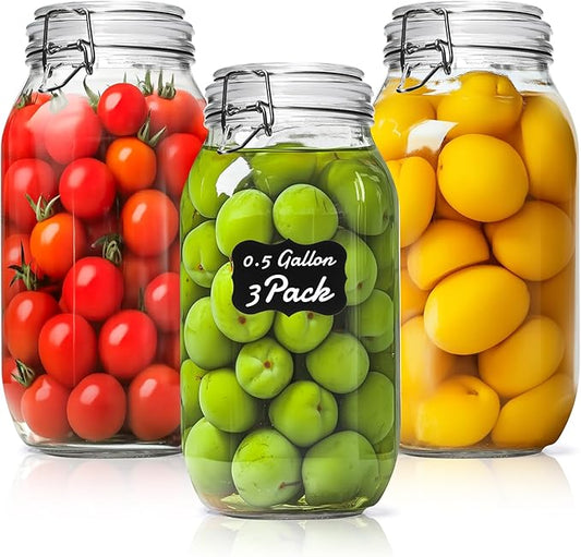ComSaf Large Glass Jars with Airtight Lids 71 oz 3 Pack Pantry Organization | Flour sugar rice, Pickling jar, Fermenting Pantry Canisters, Sourdough starter, Large capacity, Dry goods, Sourdough pickling by ComSaf